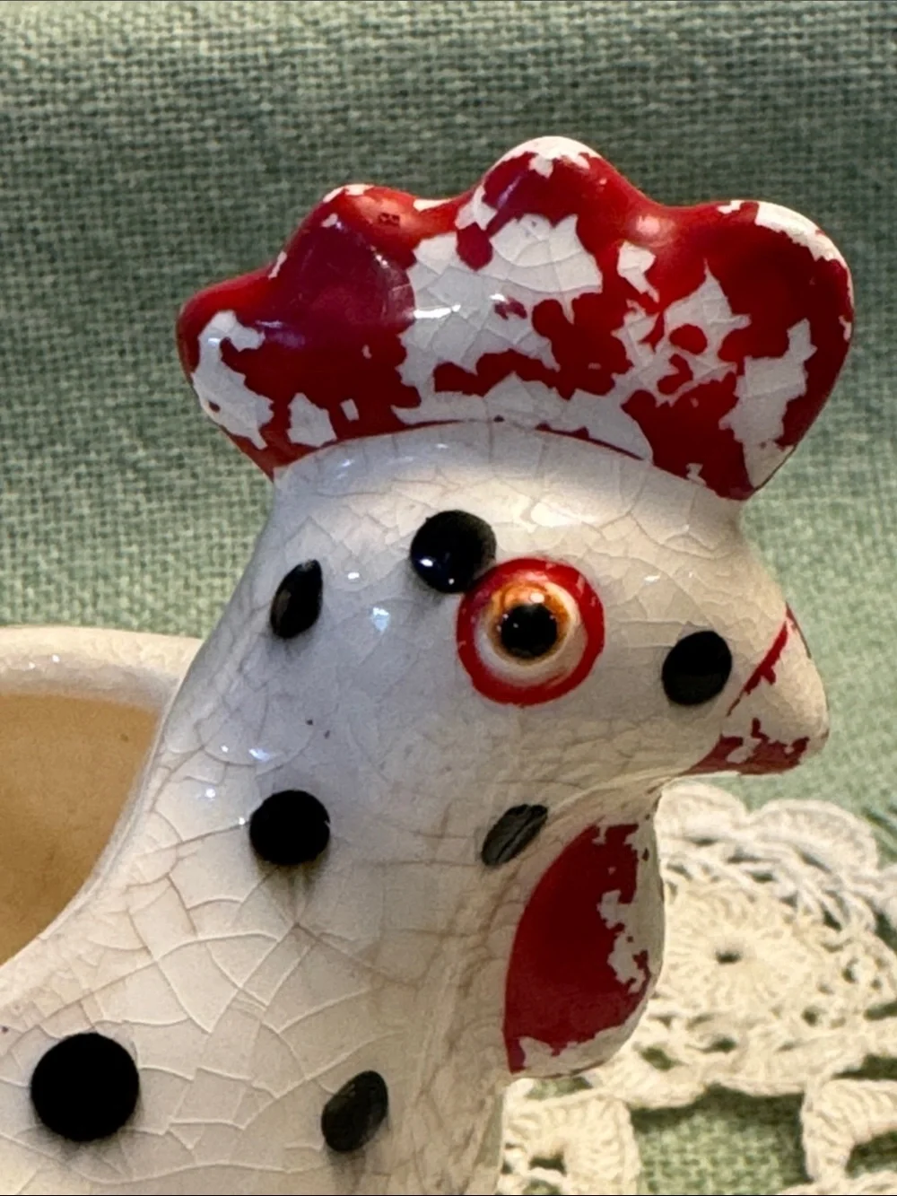 Rustic Lefton Matching Polka Dot Rooster/Chicken Sugar Bowl and Creamer
